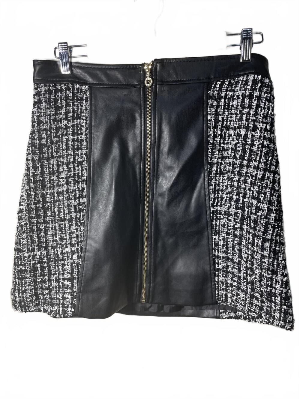 Marc New York Tweed Mini Skirt Womens Size 8 Black White Glam Rock Boho Fall